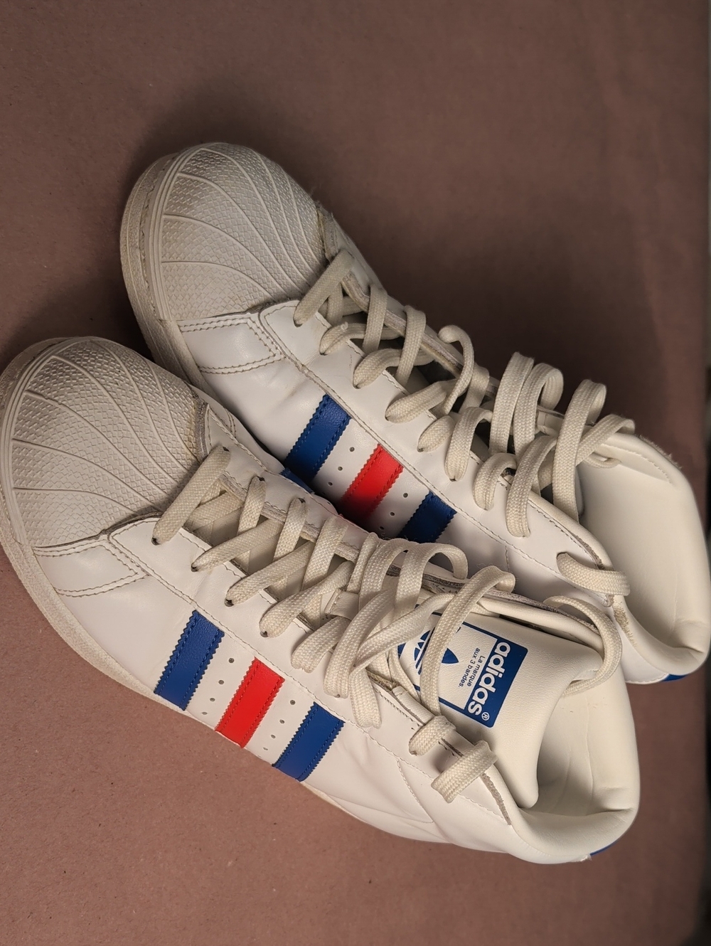 Adidas Pro Model High Top Sneakers – White / Royal Blue / Red- Shell Toe